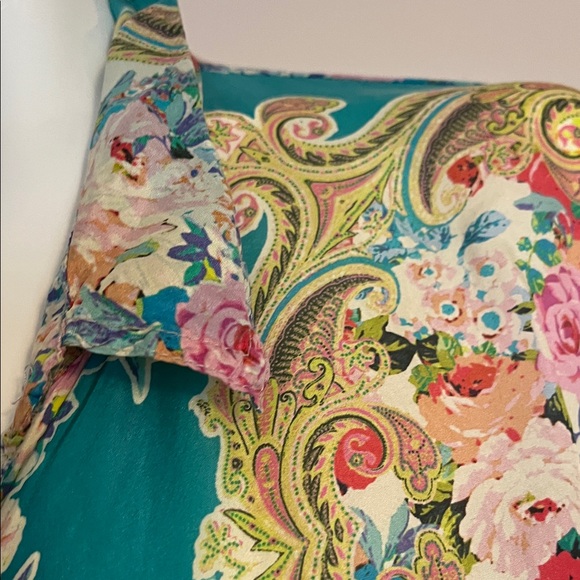 Johnny Was Teal Floral Paisley Button-Front Blouse - Picture 6 of 7